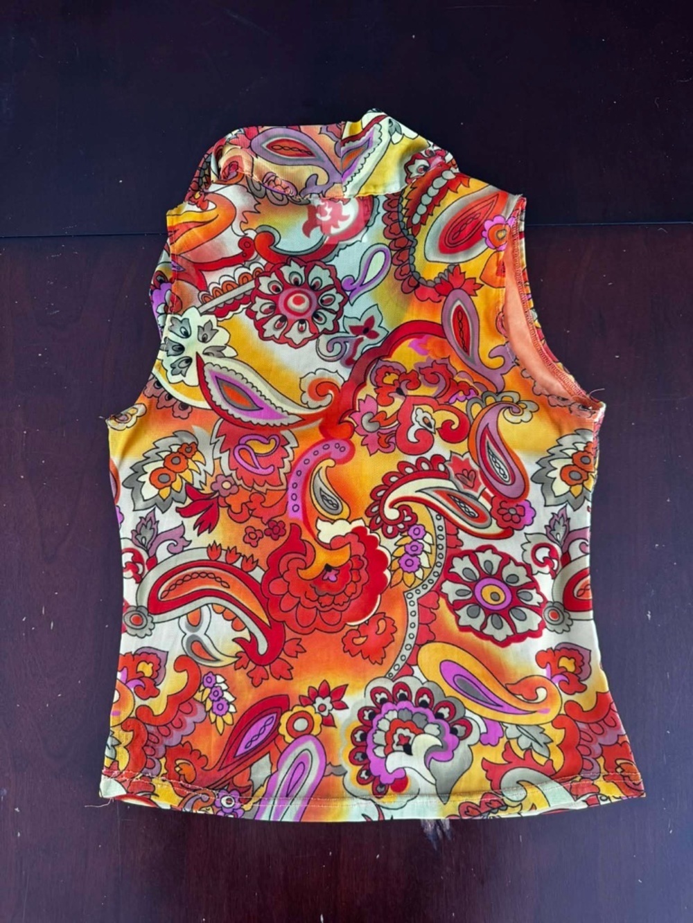 VINTAGE FMX & CO Y2K Psychedelic Paisley Tie-Neck Top Festival 70s Retro Hippie - Picture 3 of 4